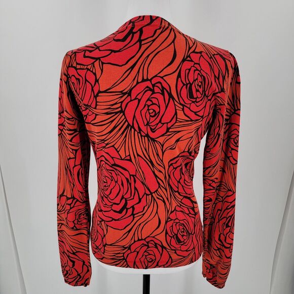 Harolds Cardigan Womens Small Silk Blend Floral Button Up Red Orange Black - Picture 4 of 12